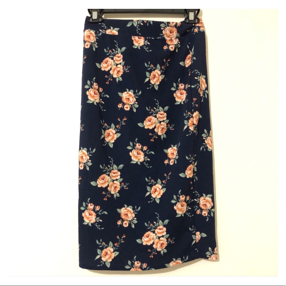 Iris Navy Floral Print Skirt